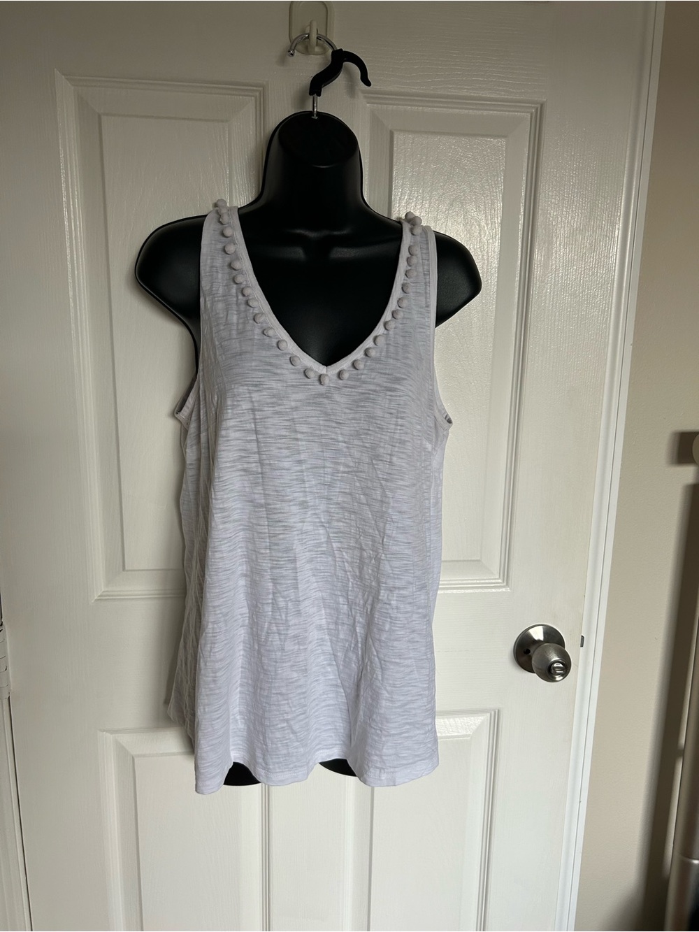 Lilly Pulitzer White Pom-Trim Scoop Neck Tank